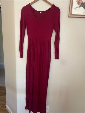 Womens Long Sleeve Maxi Dress - Burgundy
